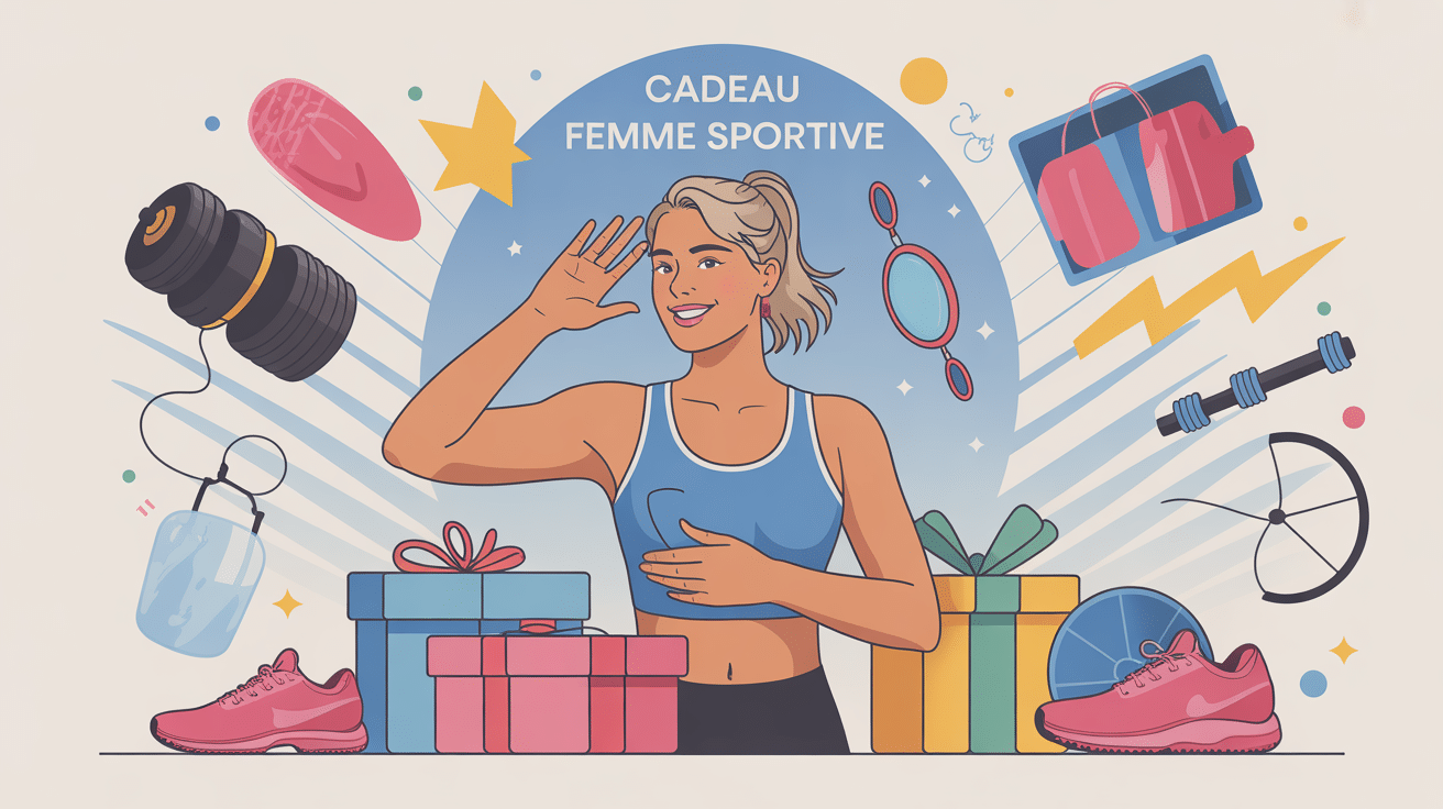 cadeau pour une femme sportive entourée d'accessoires sport