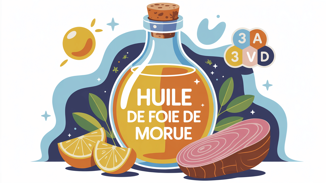 illustration centrale huile de foie de morue omega 3 vitamines