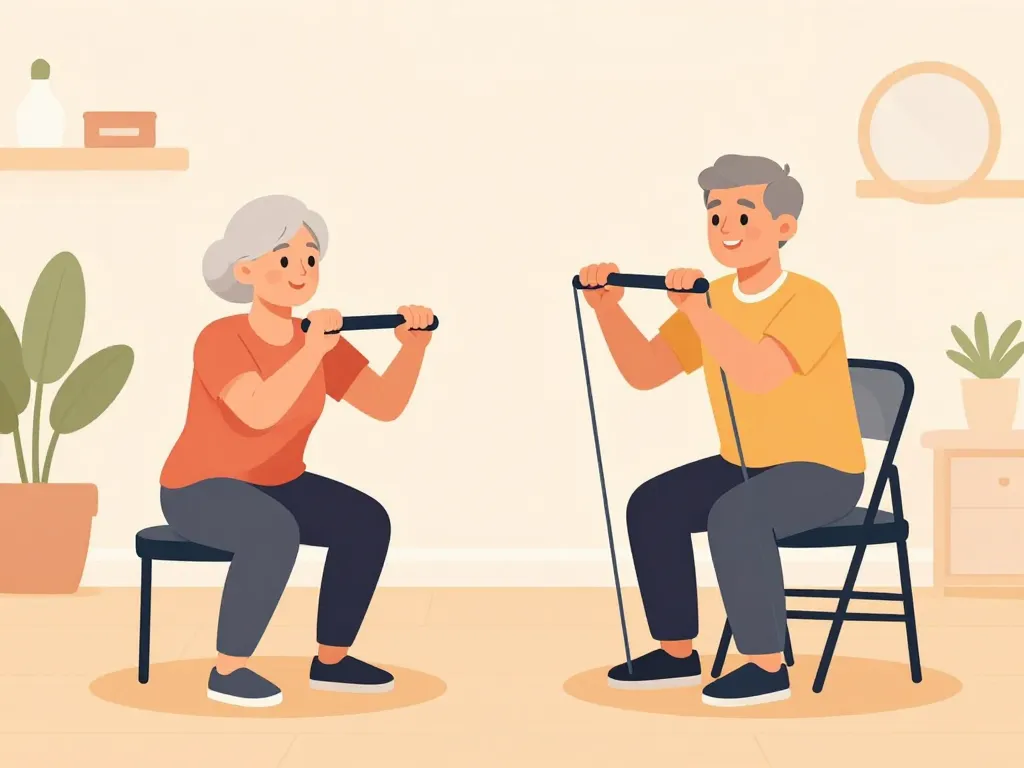 Seniors réalisant exercices musculation senior à la maison