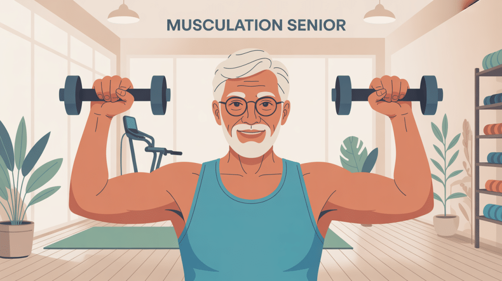 Illustration musculation senior exercices doux haltères