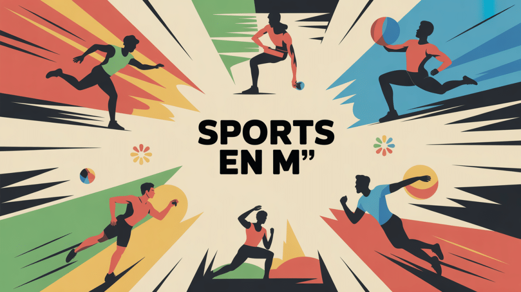 Illustration des sports en m avec silhouettes marche, musculation, arts martiaux