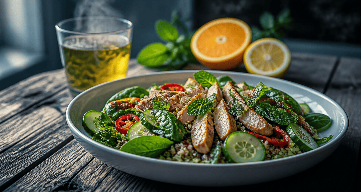 Salade aliments brûle graisse avec thé vert