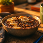 bowl petit dej banane chocolat sur table