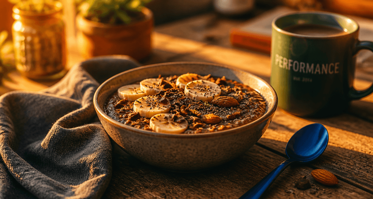 bowl petit dej banane chocolat sur table