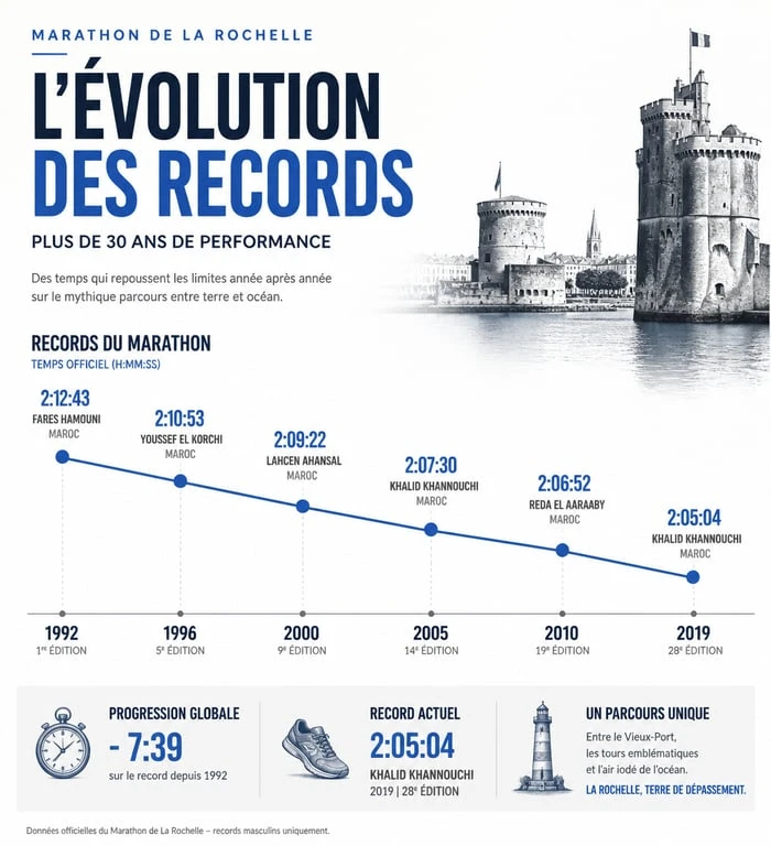 Infographie des records du Marathon de La Rochelle