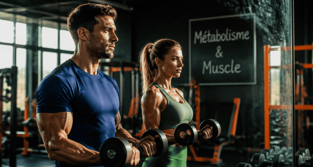 Métabolisme et musculation homme femme haltères