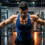 Athlète pec a la poulie vis-à-vis salle de sport