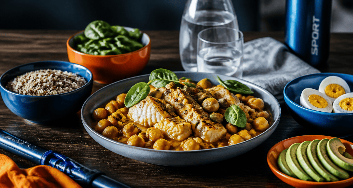 repas riche en proteine avec curry pois chiches colin et quinoa
