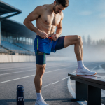 short 2 en 1 homme sur piste d'athlétisme