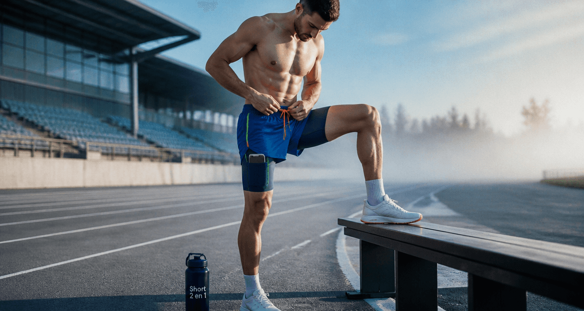 short 2 en 1 homme sur piste d'athlétisme