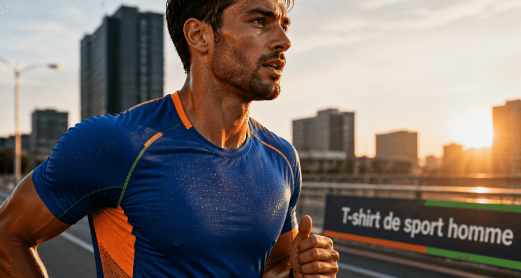 t shirt de sport homme bleu technique en course