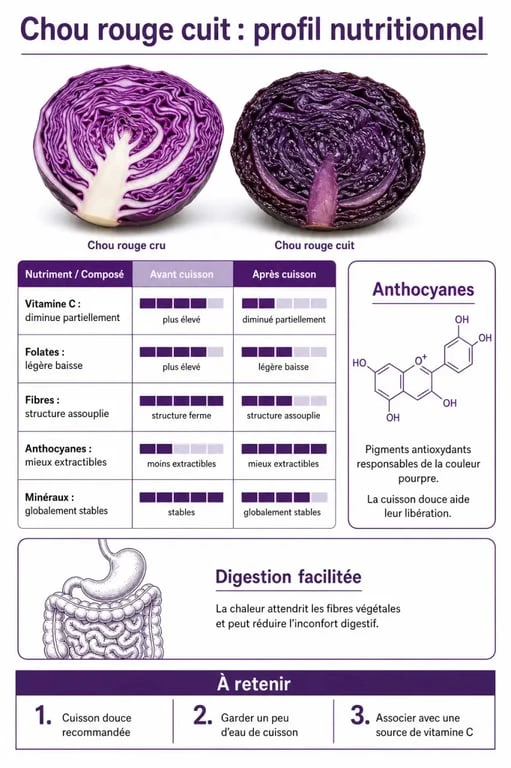 Infographie sur les bienfaits du chou rouge cuit pour la santé et la nutrition