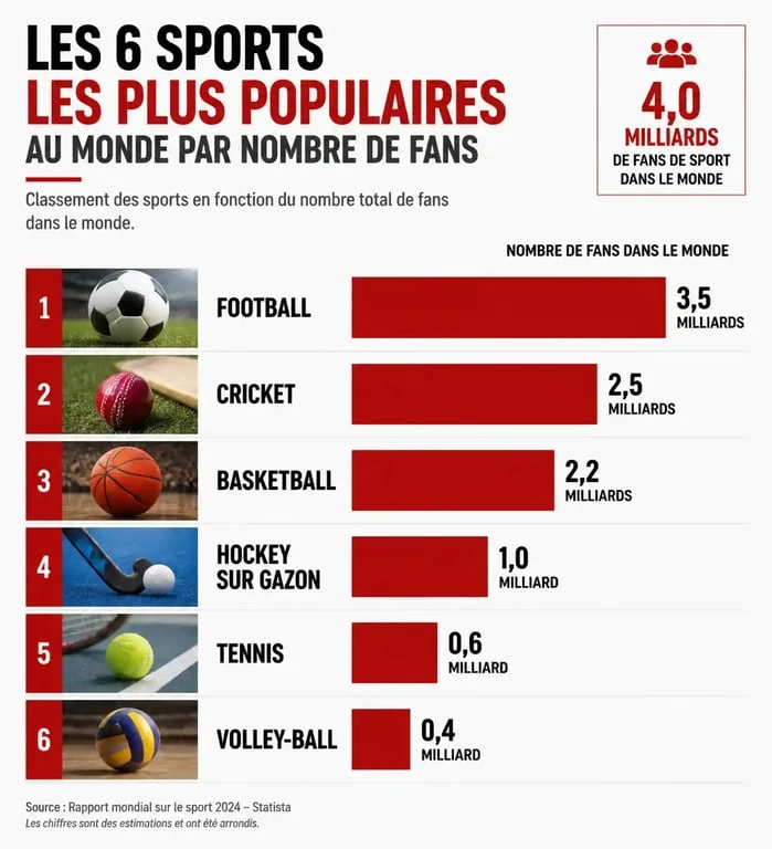Infographie comparative des sports les plus populaires au monde par nombre de fans