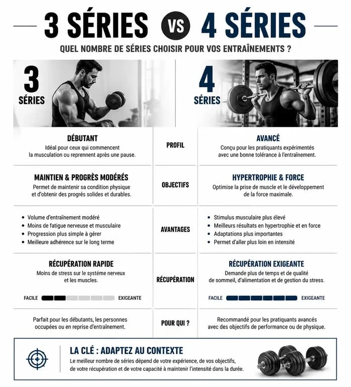 Comparatif musculation : 3 ou 4 séries par exercice pour optimiser sa progression
