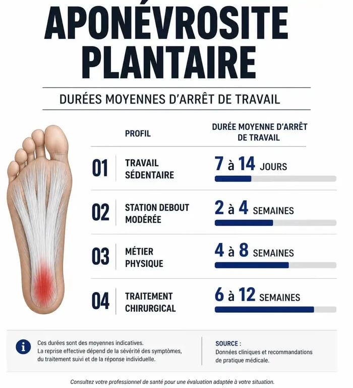 Infographie des durées d'arrêt de travail pour aponévrosite plantaire selon le métier