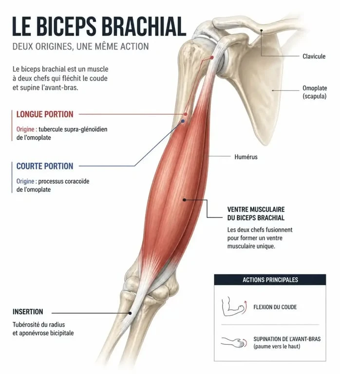 Schéma anatomique du biceps brachial pour exercice bicep avec haltère