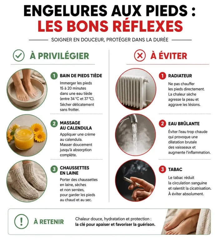 Infographie des conseils et remèdes naturels pour soulager les engelures aux pieds