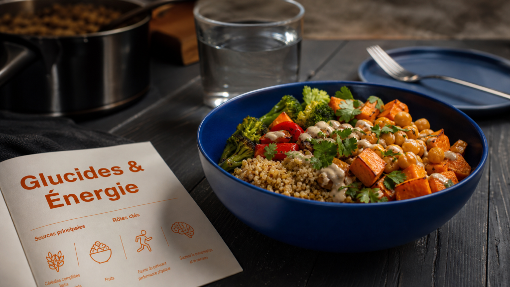 Les glucides font grossir : quinoa et légumes rôtis (sauce tahini).