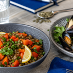 Aliment pour manque de fer : lentilles et moules avec vitamine C