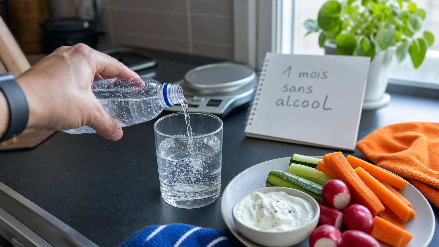 Arrêt alcool et perte de poids : eau pétillante, légumes, 1 mois sans alcool