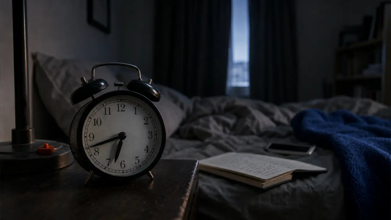 Réveil analogique dans une chambre calme, sommeil réparateur et récupération