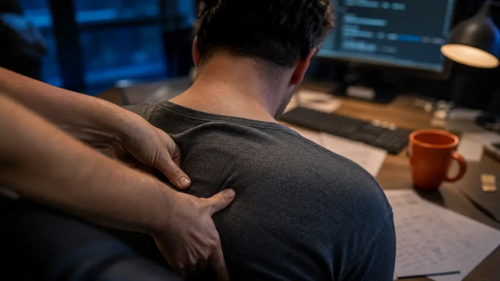 Douleur en haut du dos entre les omoplates : posture au bureau