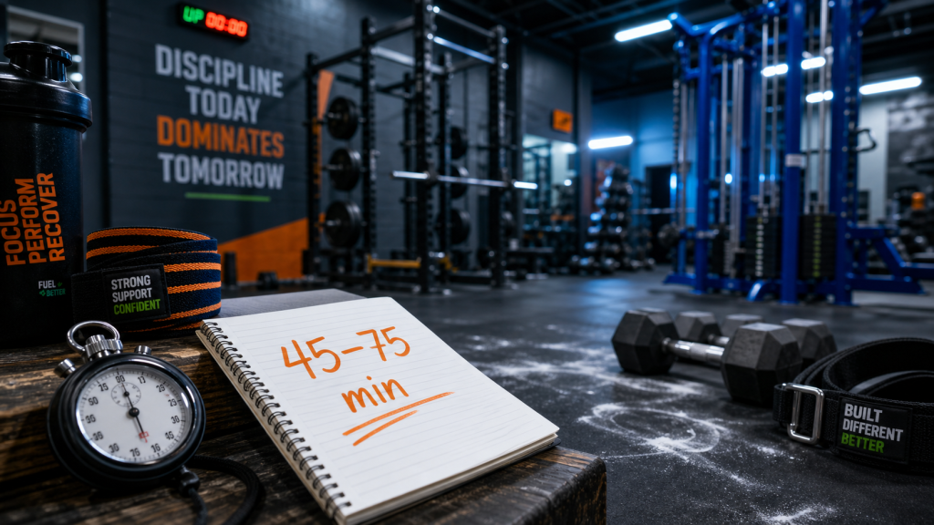 Durée séance musculation : 45 à 75 minutes avec chronomètre