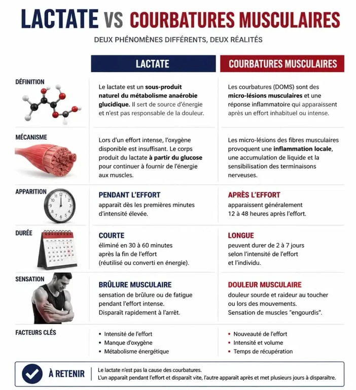 Infographie comparative entre l'acide lactique et les courbatures après le sport