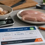 Proteine poulet cuit mesurée : 30 g pour 100 g