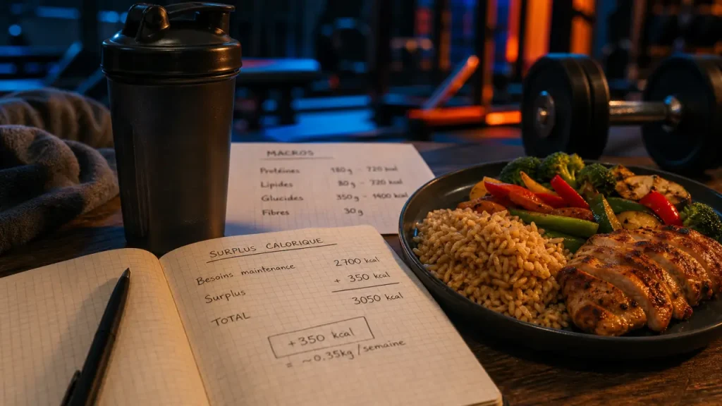Alimentation prise de masse : surplus contrôlé, macros et shaker