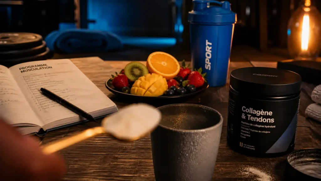 Collagene musculation pour tendons : poudre hydrolysée et shaker sport