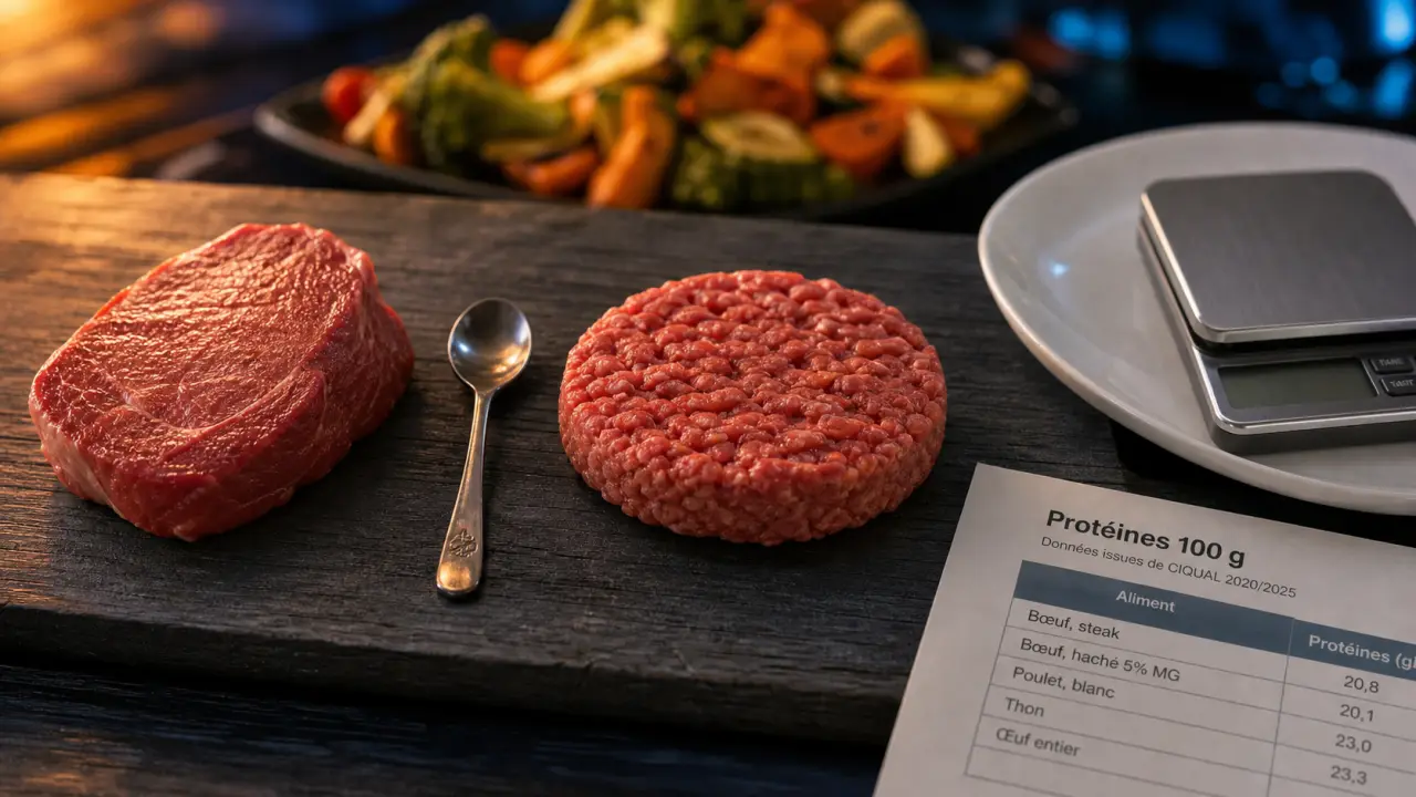 Combien de proteine dans 100g de viande rouge : 20 à 32 g selon morceau et cuisson