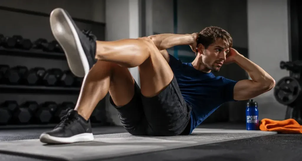 Crunch vélo pour muscler les abdominaux à 90°