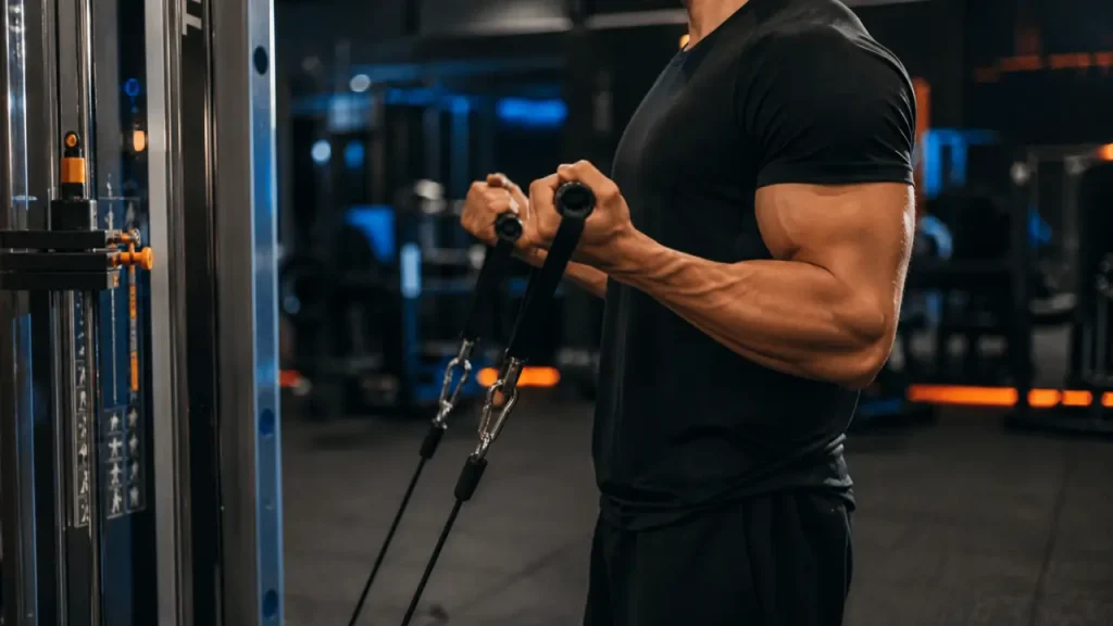Curl poulie biceps pour le long biceps, coudes le long du buste