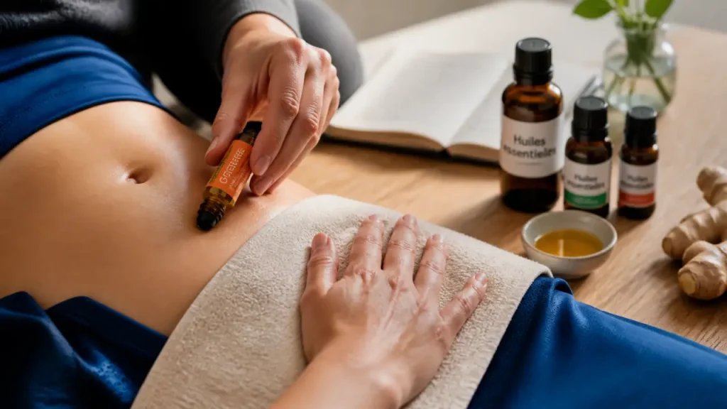 Massage du ventre avec huiles essentielles et constipation, roll-on
