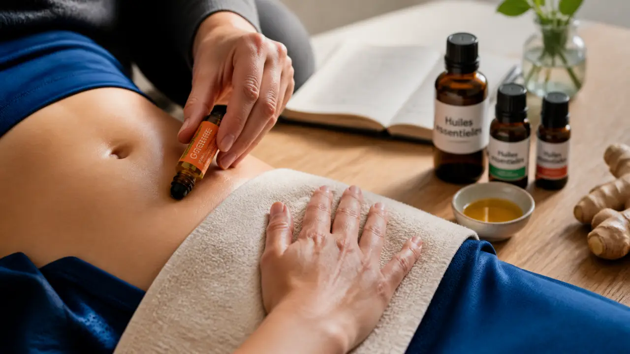 Massage du ventre avec huiles essentielles et constipation, roll-on