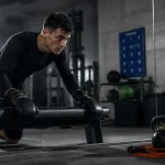 Musculation boxe en salle : boxeur au banc, frappe puissante sans masse