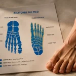 Nom zone du pied : arrière-pied, médio-pied, avant-pied (plante et dos)