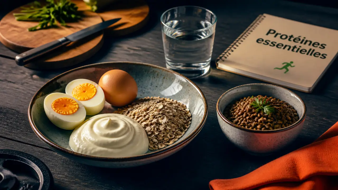 Pourquoi manger des proteines : assiette œufs, yaourt et avoine pour muscles et immunité