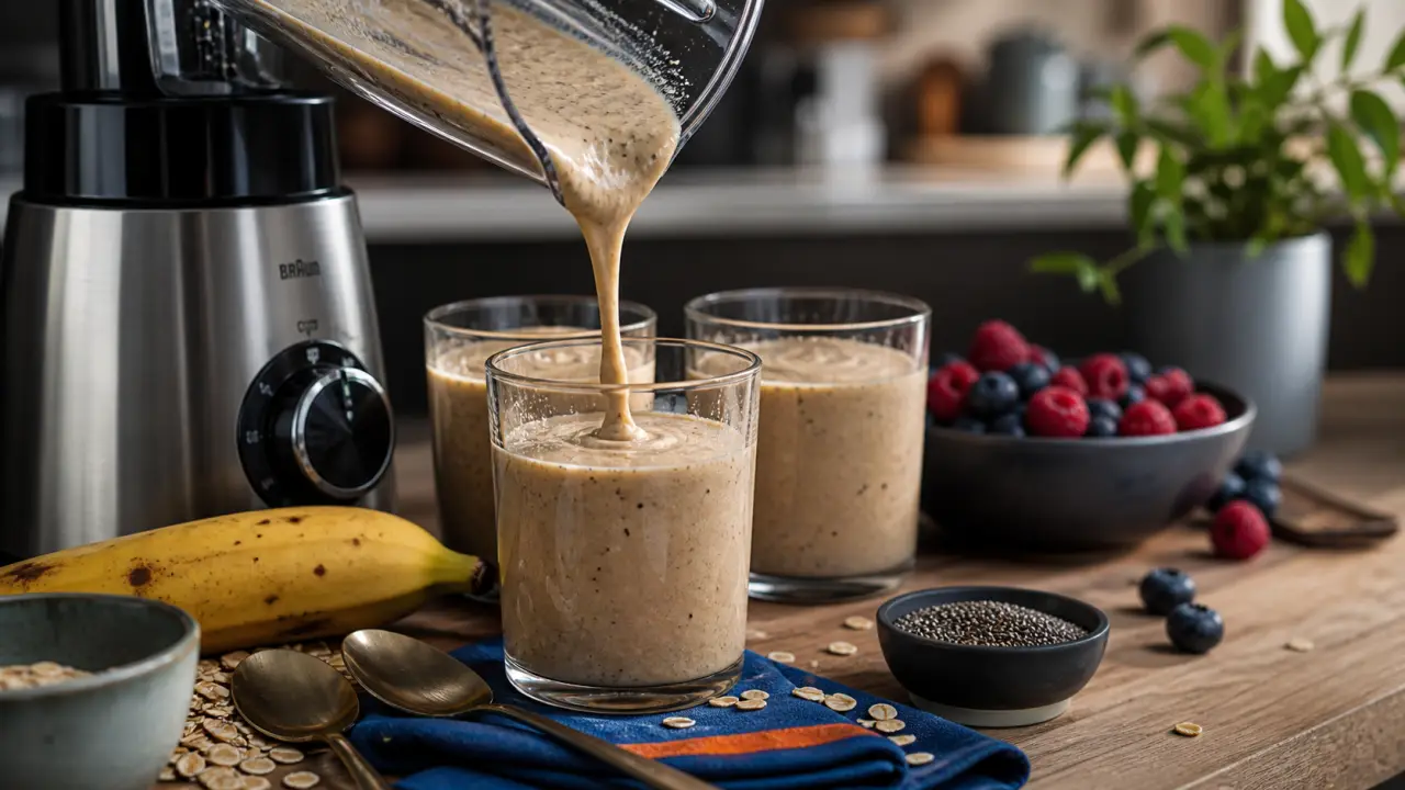 smoothie proteine whey ou vegetal : versé du blender