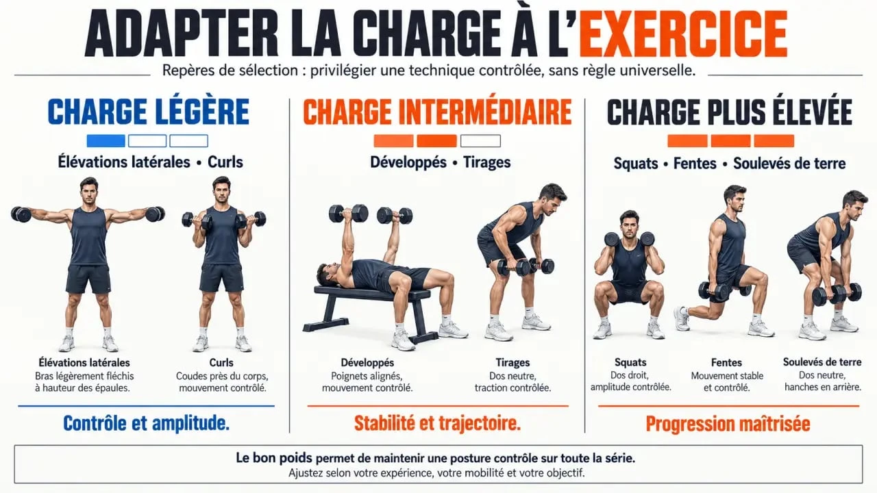 Poids haltères adaptés aux exercices de musculation selon le niveau de charge
