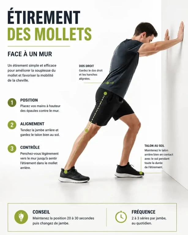Étirement des mollets pour une meilleure mobilité de la cheville