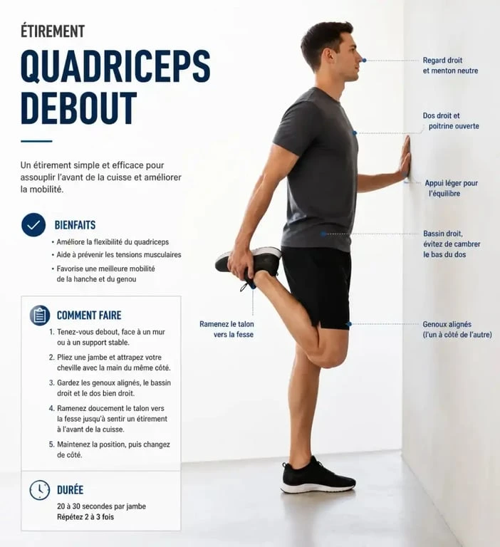 Étirement des quadriceps pour soulager les jambes raides