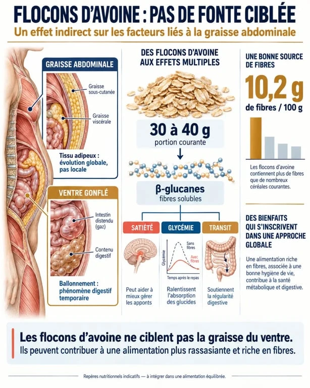 Infographie sur les flocons d’avoine et la graisse abdominale, les fibres et la satiété