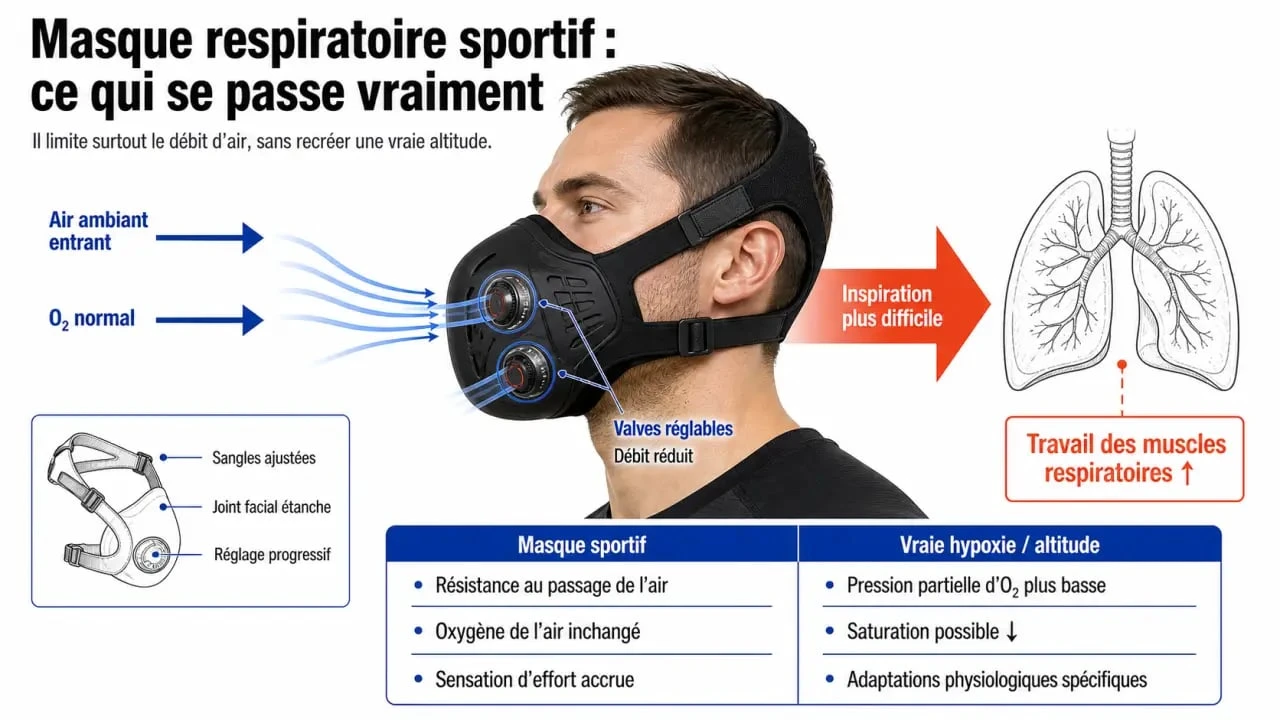Fonctionnement du masque oxygene sport avec valves et réglage