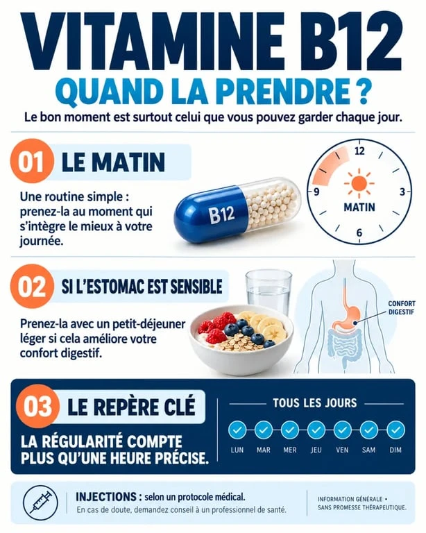 Quand prendre la vitamine B12 : routine matinale, prise avec le petit-déjeuner et régularité