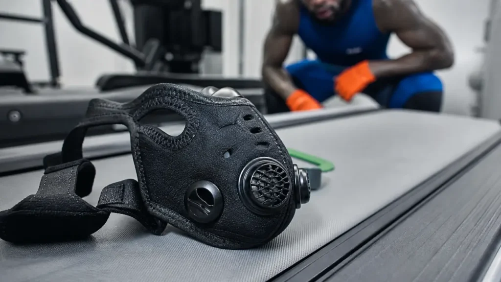 Masque oxygene sport sur tapis de course, valves réglables