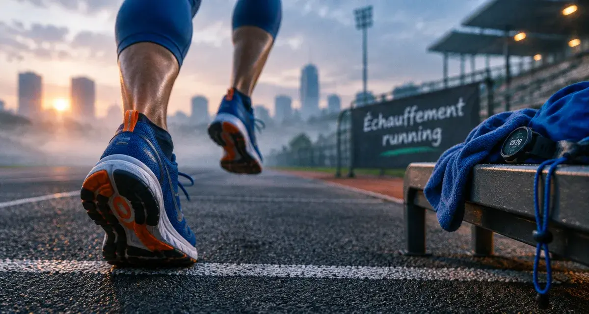 echauffement running : chaussures et bas de jambes en mouvement pour préparer les premières foulées