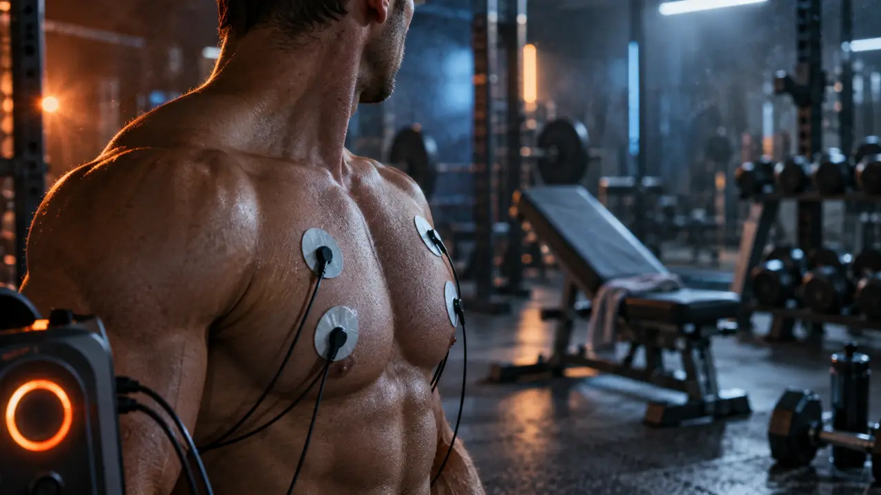 electrostimulation pectoraux avec électrodes sur le grand pectoral