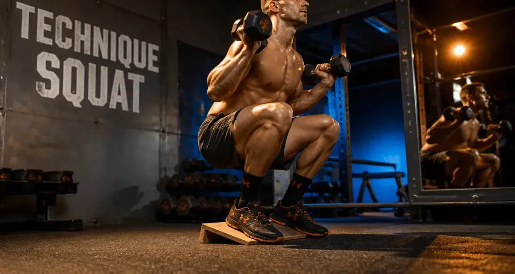 Squat danger : genoux alignés, lombaires protégées en squat contrôlé